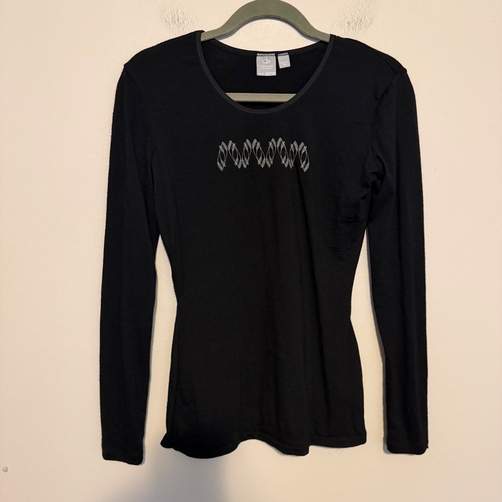 Icebreaker Nature XS Black 100% Merino Wool Long Sleeve Shirt Slim Fit gorpcore